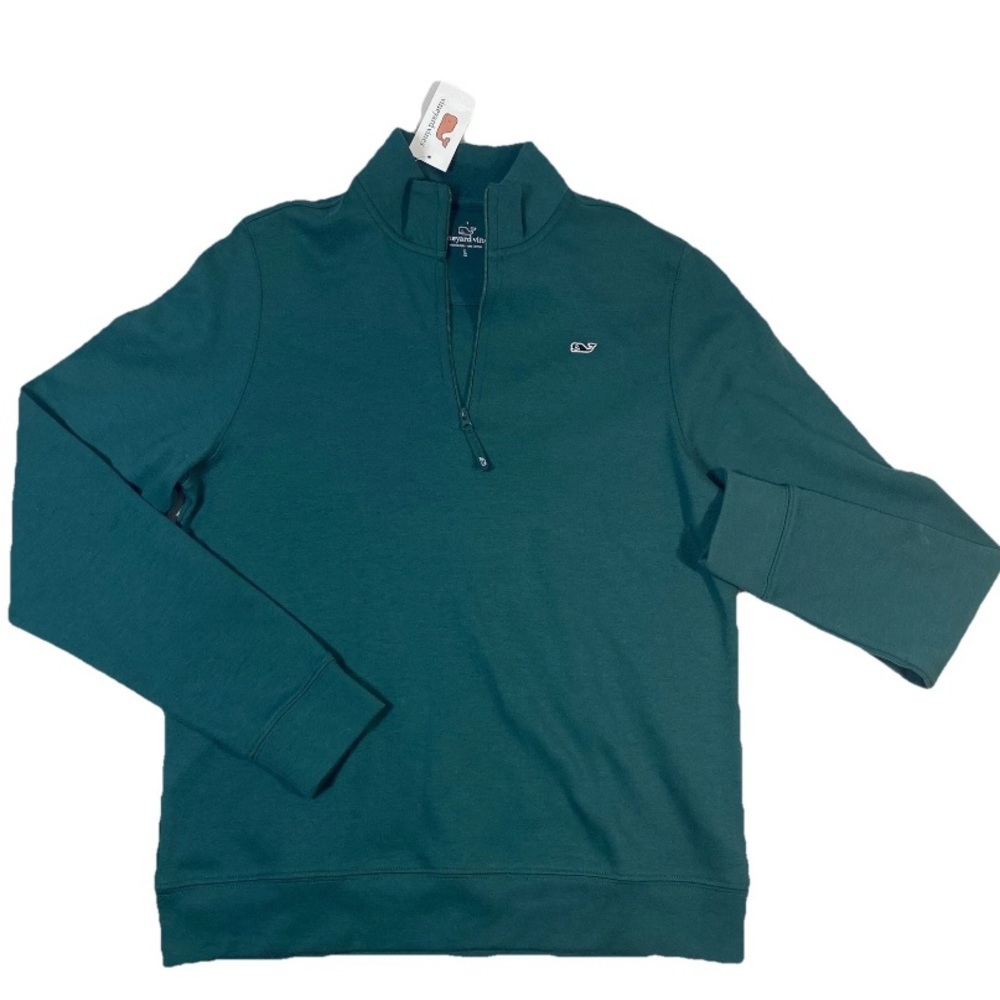 NWT Boys Vineyard Vines Green Long-Sleeve Quarter Zip Top Shirt, Large